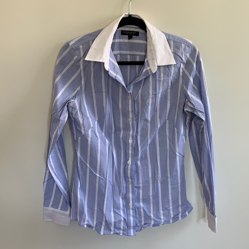 Banana Republic blue and white button-down shirt